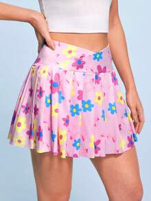 SHEIN Sovereign Charm Women's Floral Print Casual Daily Outdoor Sports Skorts - Multicolor - View 3