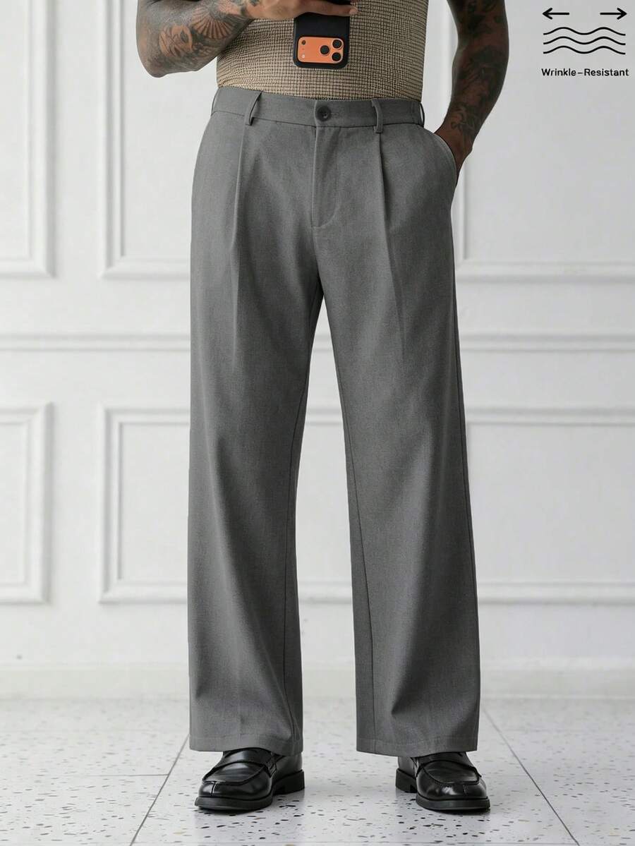 HUEFORM Men's Solid Color Casual Versatile Daily Travel Long Pants With Pockets - smoke gray - View 1
