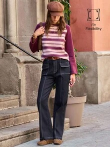 Nöista Camiseta de raglán a rayas en color burdeos y rosa. Estilo de otoño, vuelta al colegio y fin de semana. - Burdeos - Ver 3