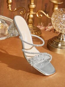 CUCCOO TILAWA Women's Fashion Crystal Glass Rhinestone Embellished High-Heeled Sandals Are Perfect For Outdoor Events And Parties - Silver - View 3