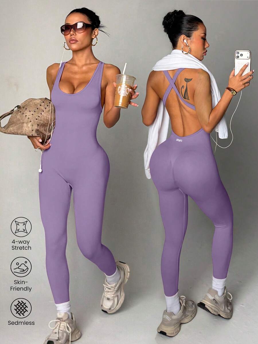 Slayform Slayform 女款無袖性感運動連身褲 - 中紫紅色 - 查看 1