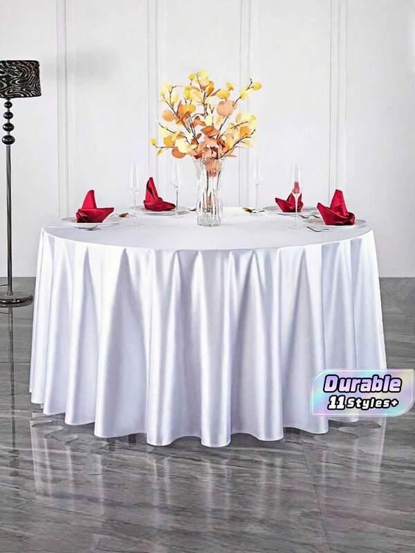 1Pc White Round Satin Tablecloth – Smooth Polyester Fabric For Wedding Decor, Birthday Party, Anniversary, Bridal Shower, Graduation Party, Suitable For Banquet & Special Events