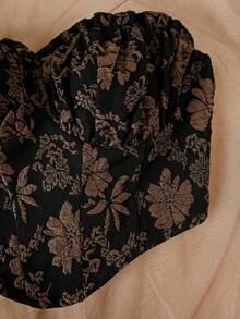 Soleia Women's Plus Size Black Textured Fabric Vintage Bandeau Top - Brown - View 4