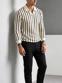 Manfinity Dauomo Men's Casual Striped Long Sleeve T-Shirt, Spring/Autumn - Apricot - View 5