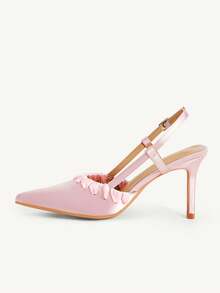 CUCCOO CHICEST Premium Pink Satin Pleated Design Pointed Toe Stiletto High Heels Summer Back Strap Versatile Commuter Shoes Fall Shoes - Pink - View 5