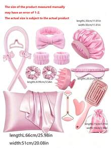 10/7/12/48/50pcs Sleep Hair Styling Tools Set, Curler 1pc Silk Pillowcase For Hair And Skin Queen Set, Silk Heatless Curling Set, Overnight Curling Iron, 1pc Sleep Soft Eye Mask, 1pc Sleep Silk Nightcap, Sleep Essential Set - Pink - View 3