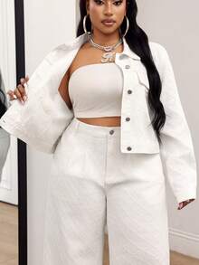 Slaydiva Festival Plus Size Women's White Non-Stretch Long Sleeve Denim Jacket - White - View 9
