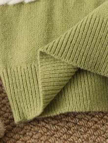 SHEIN 可愛卡通刺繡嬰兒圓領長袖套頭毛衣 休閒日系可愛風 綠色與白色條紋 秋季家庭款 - 彩色 - 查看 7