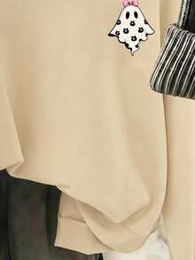 Tween Girl Ghost Print Long Sleeve Loose Casual Sweatshirt - Multicolor - View 4