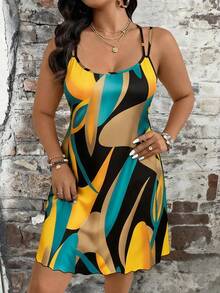 EMERY ROSE Plus Size Women Vacation Floral Print Casual Slip Dress - Grey - View 3