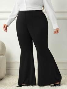 SHEIN CURVE+ Plus Size Casual Versatile Solid Color Flare Pants Fall - Black - View 5