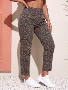 EMERY ROSE Plus Size Casual Leopard Print Denim Jeans - Multicolor - View 4