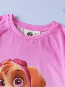 SHEIN | PAW Patrol Young Girl Gradient Color Cartoon Pattern Print Crew Neck T-Shirt And Shorts Set - Pink - View 4