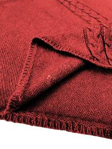Linhara CURVE Christmas Women's Solid Color Knitted Button High Neck Batwing Long Sleeve Cape Style Fitted Elegant Sweater, Autumn/Winter - Red - View 3