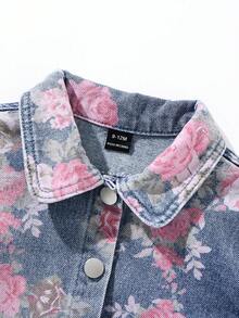 女嬰花卉印花藍色牛仔長袖外套 - 淺色水洗藍 - 查看 4