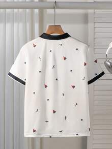 SHEIN Vacaura Tween Boys' Colorblock Print Short Sleeve Polo Shirt - White - View 2