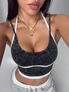 Dewbera Dewbera 女款簡約時尚休閒健身運動細肩帶背心上衣 - 黑色 - 查看 7