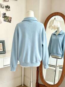 Teen Girl Autumn/Winter Casual Versatile Solid Color Sweatshirt - Baby Blue - View 2