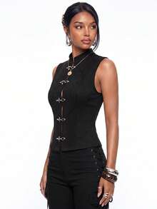 Avantive Rompi Wanita Modis dengan Desain Gesper Pesawat - Hitam - View 3