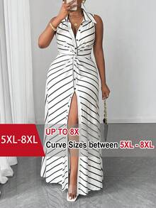 SHEIN CURVE+ Váy len dệt kim sọc thiết kế xoắn cỡ lớn dành cho nữ - Đen và trắng - Xem 1