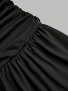 Rustia Gaun Pesta Liburan Elegan Model A-Line Berkerut untuk Wanita Ukuran Plus untuk Musim Panas, Model Halter dengan Ikatan Pita dan Dekorasi Bintang Laut - Hitam - View 9