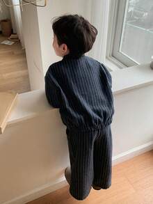 DAZY Infant (Boy) Striped Long Sleeve Jacket & Long Pants Korean Style 2 Pieces Set Toddler Fall - Grey - View 2