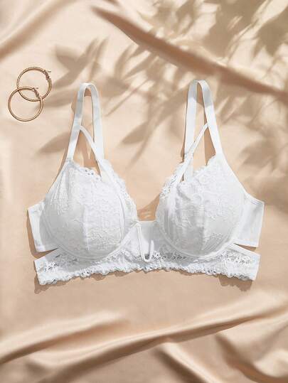 Charlaine Plus Size Elegant Solid Color Lace Underwire Bra