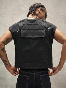 PAVTROS Manfinity Streetrush Men's Fashionable Street-Style Letter Pattern Vest, Suitable For Going Out In Summer Fashion, For Fall - Black - View 3
