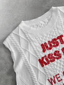 ROMWE MEN Street Life Men's Slogan Graphic Crew Neck Casual Versatile Knit Vest - White - View 4