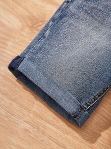 SHEIN Young Boy Casual Daily Denim Shorts With Pockets And Buttons - Medium Wash - View 3