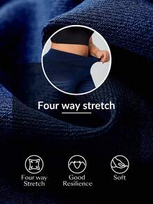 Flexra 大尺碼女款休閒極簡風柔軟面料深藍色水洗牛仔短褲，夏季 - 深色水洗藍 - 查看 6