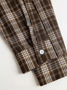 Sweetra Women's Lapel Open Front Button-Up Patchwork Waist Tie Large Plaid Casual Long Sleeve Shirt - Coffee Brown - View 6