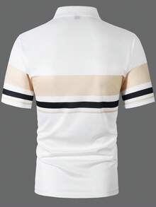 Manfinity Mode 男士夏季休閒對比色條紋短袖 Polo 衫 - 彩色 - 查看 2