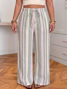 Muchica Beige Casual Boho Soft Form Traditional Business Loose Plus Size Pants Office Formal Vacation Autumn Beach - Multicolor - View 5