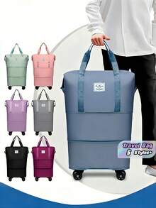 1 Large, Foldable Travel Storage Bag With Ample Capacity, Made Of Durable Nylon Material, Black, Multi-Functional And Portable, With Wheels, Suitable For Outdoor Travel, Meets The Requirements Of Overhead Luggage Compartments On Airplanes. - multicolor - View 1