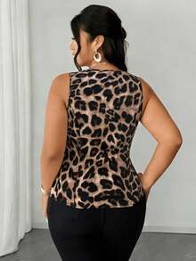SHEIN CURVE+ Plus Size Women's Elegant Fashion Daily Versatile Spring/Summer V-Neck Open Front Pocket Flap Decor Sleeveless Blouse - Multicolor - View 2