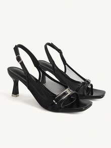 CUCCOO CHICEST Summer Versatile Black Patent Leather Mesh Sandals Women's Head Thin Heel Metal Buckle Buckle Commuter Sandals - Black - View 1