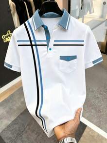 Manfinity Homme 男士条纹短袖休闲通勤 Polo 衫男士白蓝 Polo 衫男士夏季 Polo 衫男士条纹 Polo 衫男士高尔夫衫男士休闲 Polo 衫。送给男朋友或丈夫的绝佳礼物。 - 白色 - 查看 1