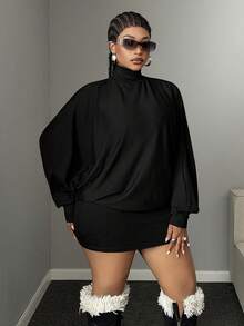 Maweii Plus Size Sexy High Neck Backless Bodycon Dress For Date Night Fall - Black - View 5
