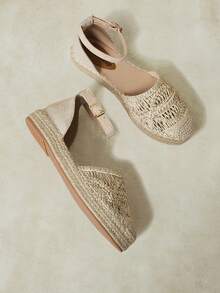 Styleloop Women's Apricot Holiday Style Woven Pull-Up Belt Hemp Rope Flat-Soled Shoes - Apricot - View 4