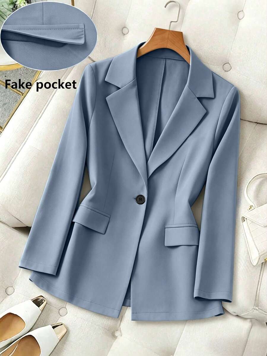 Franclia Commuting & Casual Solid Color Blazer For Women - Dusty Blue - View 1