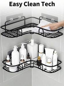 1pc Bathroom Triangle Rack With No-Drill Heavy-Duty Rustproof Corner Shelves For Holding Shampoo Bottles In Shower Corner Or Kitchen Sink Organizer Rack Wall Shelves & Corner Shelves Home Decor Essentials - Black - View 6