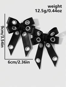 ROMWE Kawaii 2入復古暗黑龐克黑色小皮革氣孔蝴蝶結DIY髮夾鴨嘴夾側夾組合套裝，適合女孩與女性日常配戴 - 黑色-56 - 查看 3