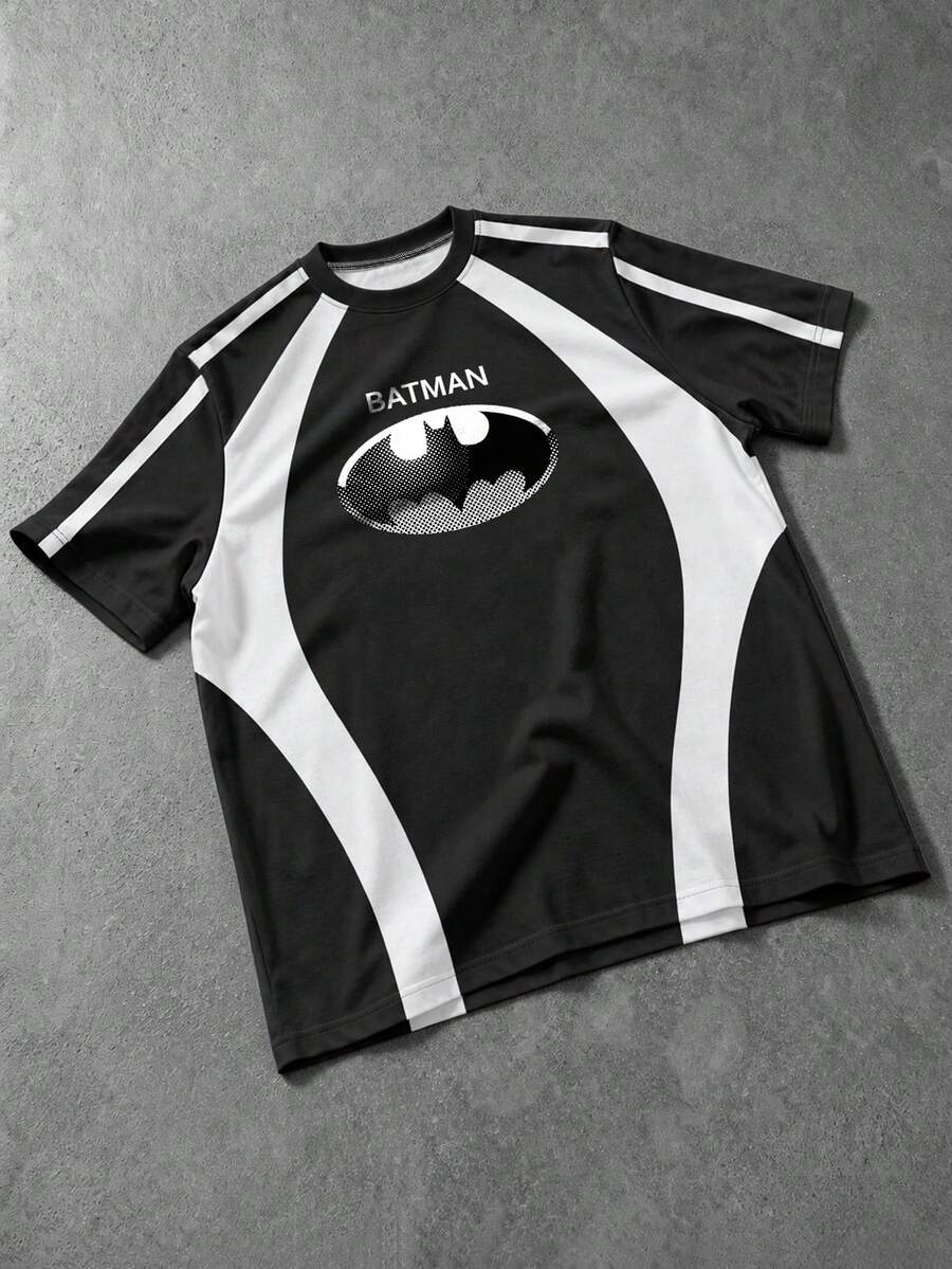 BATMAN X SHEIN Manfinity EMRG Men's Letter Print Casual Versatile Daily Wear Short Sleeve T-Shirt - Multicolor - View 1