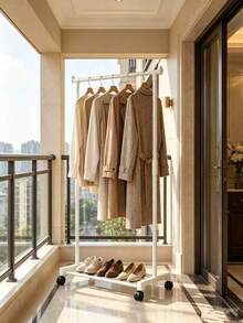 Space-Saving Design With Double-Layer And Single-Layer Hangers, Equipped With Independent Movable Wheels, Three-Layer Structure, Measuring (60 Cm * 35 Cm * 130 Cm), Holds 8 To 10 Pieces Of Clothing. - Multicolor - View 7
