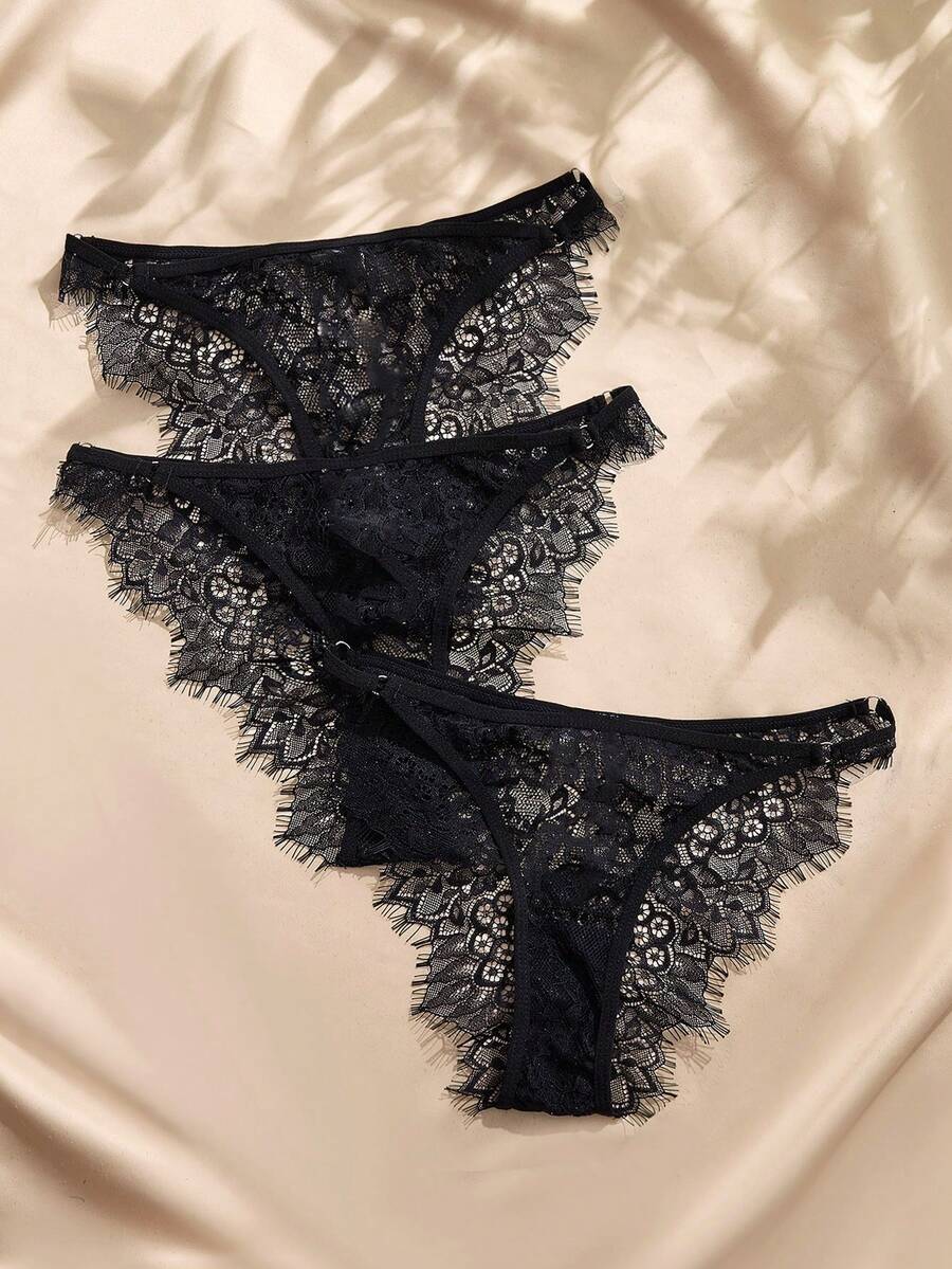 Charlaine Paquete de 3 tangas sexys de estilo francés para mujer - Negro - Ver 1