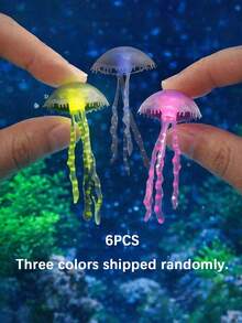 6/12 pièces Ornements de méduse en silicone de couleur aléatoire luminescents, décoration d'aquarium flottante, accessoires de réservoir de poissons artificiels lumineux - Multicolore - Voir 10