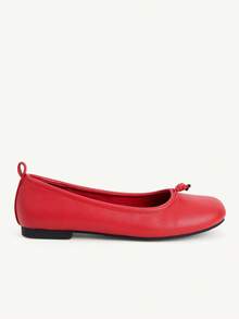 CUCCOO CHICEST Spring And Summer Lychee Pattern Soft Leather Chinese Style Buckle Square Toe Flat Heel Positive Red Ballet Shoes Gentle Low Vamp Commute - Red - View 3