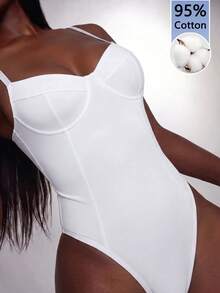 Amplova Women's Structured Cutout Low-Cut Sexy Bodysuit Night White Summer - White - View 4
