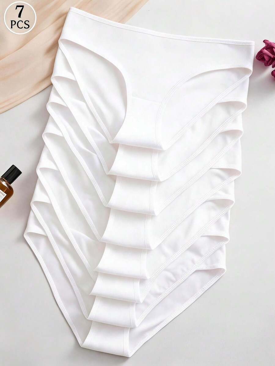 SHEIN 白色女款無縫三角內褲 優雅舒適內衣 7件組 - 白色 - 查看 1